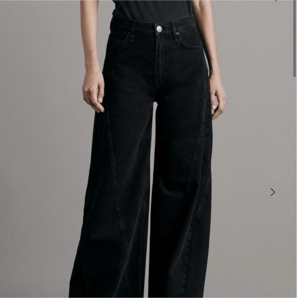 NWT Rag & Bone Black Sofie high rise ultra wide full length splice jean size 26